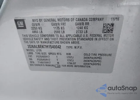 2017 Chevrolet Equinox Ls z USA, uszkodzony, nr VIN 2GNALBEK7H1549042